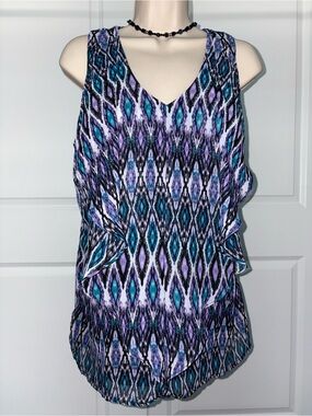 AB Studio Sleeveless V-Neck Top - Purple & Teal NWT Size L